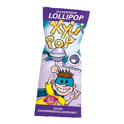 MIRADENT XyliPOP Lolli Zahnpflegelolli Blaubeere